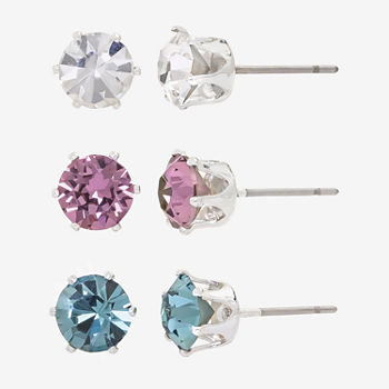 Sparkle Allure 3 Pair Crystal Round Earring Set