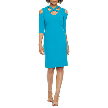 Bold Elements 3/4 Sleeve Abstract Midi A-Line Dress