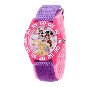 Disney Princess Girls Pink and Purple Beauty and The Beast Believe Time Teacher Strap Watch W002931