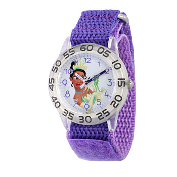Disney Princess Girls Purple and Silver Tone Tiana Time Teacher Strap Watch W002977