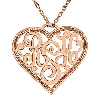 Personalized Script Monogram Initials Heart Pendant Necklace