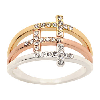 Sparkle Allure Crystal 14K Gold Over Brass Cross Cocktail Ring