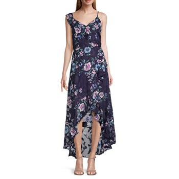 by&by Juniors Sleeveless Floral High-Low Fit + Flare Dress