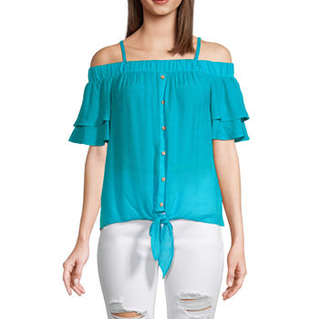 by&by Juniors Womens Off The Shoulder Short Sleeve Top