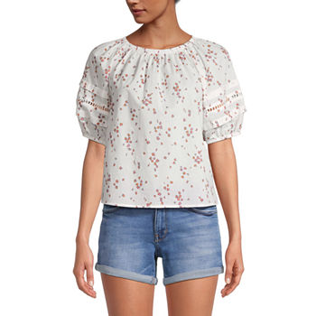 a.n.a Womens Round Neck Short Sleeve Blouse