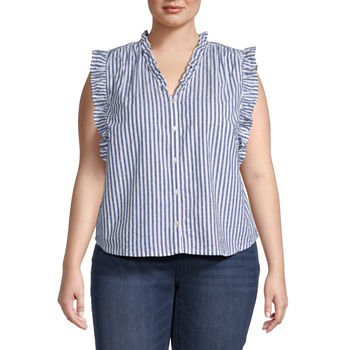 St. John's Bay Plus Womens Short Sleeve Regular Fit Button-Down Shirt