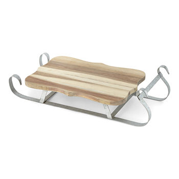 North Pole Trading Good Tidings Wood Sled Serving Tray