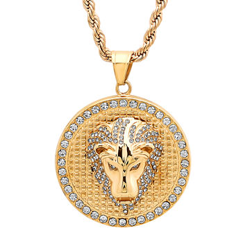 Steeltime Lion Mens 18K Gold Over Stainless Steel Pendant Necklace