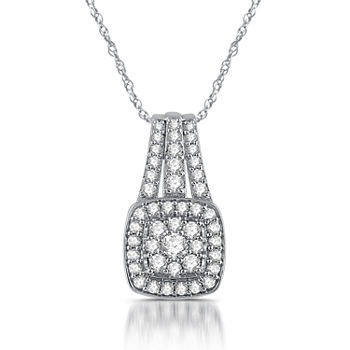 Diamond Blossom Womens 1 CT. T.W. Genuine White Diamond 10K Gold Round Pendant Necklace