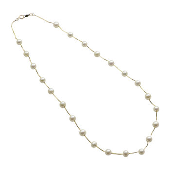 10K Gold Cultured Freshwater Pearl Station Necklace