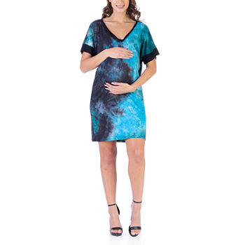 24/7 Comfort Apparel Short Sleeve Floral A-Line Dress Maternity