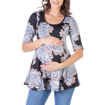 24/7 Comfort Apparel Maternity Womens Scoop Neck Elbow Sleeve Tunic Top