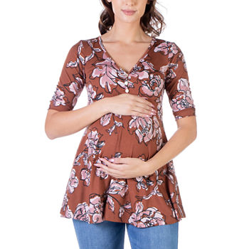 24/7 Comfort Apparel Maternity Womens Henley Neck Elbow Sleeve Tunic Top