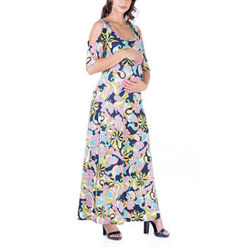 24/7 Comfort Apparel Maternity 3/4 Sleeve Floral Maxi Dress