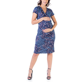 24/7 Comfort Apparel Maternity Short Sleeve Paisley Wrap Dress