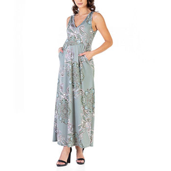 24/7 Comfort Apparel Maternity Sleeveless Floral Maxi Dress