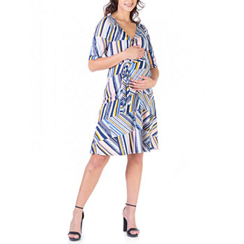 24/7 Comfort Apparel Maternity 3/4 Sleeve Abstract Fit + Flare Dress