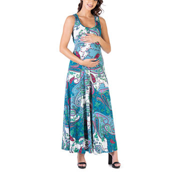 24/7 Comfort Apparel Maternity Sleeveless Paisley Maxi Dress