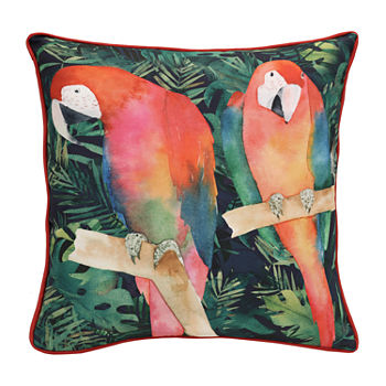 Decorative Red Parrot Print Zip Cover Square Outdoor Pillow
