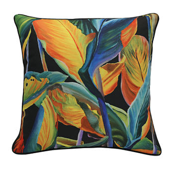 Decorative Tropical Leaves Zip Cover Square Outdoor Pillow