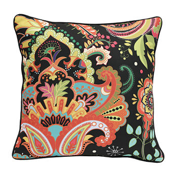 Decorative Paisley Floral Zip Cover Square Outdoor Pillow