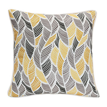 Decorative Grey Print Leaves Zip Cover Square Outdoor Pillow