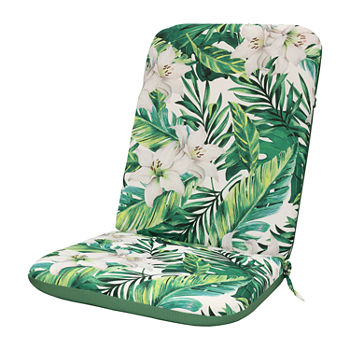 High Back Green Floral Print With Ties Patio Seat Cushion