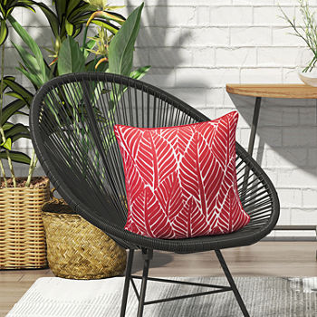 Decorative Red Feather Print Zip Cover Square Outdoor Pillow