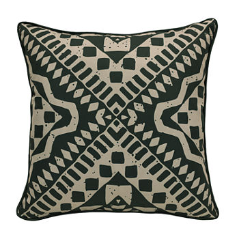 Decorative Black Geo Print Zip Cover Square Outdoor Pillow