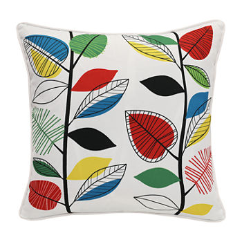 Decorative Red Print Leaves Zip Cover Square Outdoor Pillow
