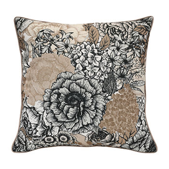 Decorative Taupe Floral Print Zip Cover Square Outdoor Pillow