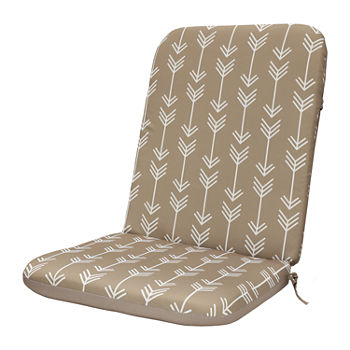 High Back Taupe Arrow Print With Ties Patio Seat Cushion