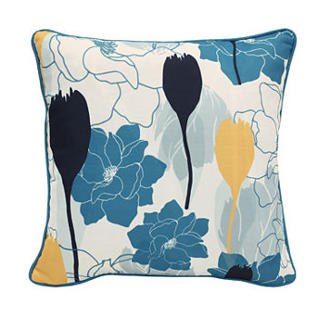 Decorative Aqua Floral Print Zip Cover Square Outdoor Pillow