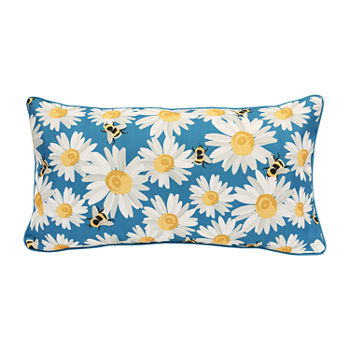 Decorative Aqua Floral Print Zip Cover Rectangular Outdoor Pillow