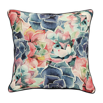 Decorative Mosaic Navy Floral Print Zip Cover Square Outdoor Pillow