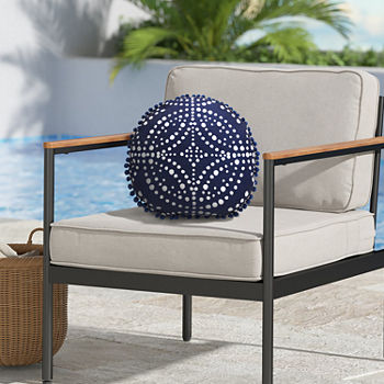 Decorative Round Navy Floral Print Zip Cover Round Outdoor Pillow