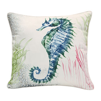 Decorative Seahorse Print Zip Cover Square Outdoor Pillow
