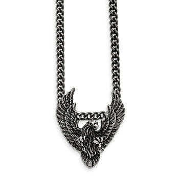 Mens Stainless Steel Antiqued Eagle Pendant