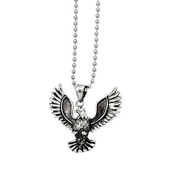 Mens Stainless Steel Antiqued Screaming Eagle Pendant