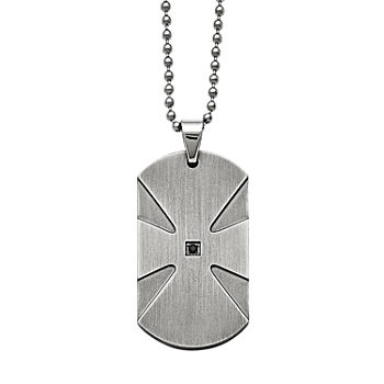 Mens Color Enhanced Black Diamond Accent Stainless Steel Dog Tag Pendant