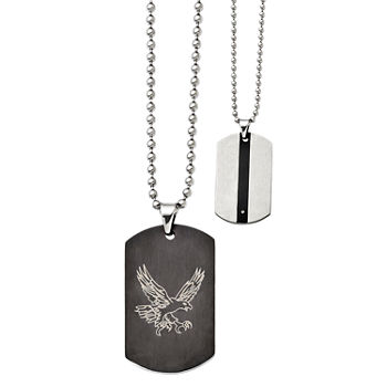 Mens Stainless Steel Reversible Eagle Dog Tag Pendant