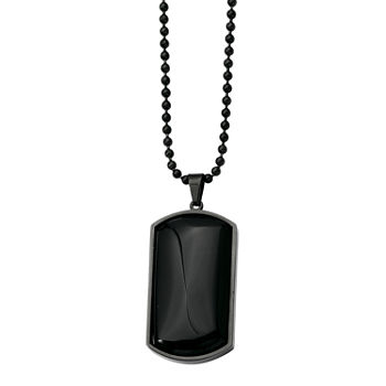 Mens Black Agate Stainless Steel Dog Tag Pendant