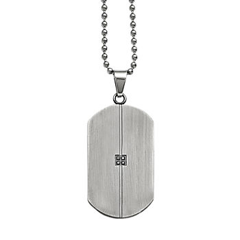 Mens Diamond Accent Stainless Steel Dog Tag Pendant