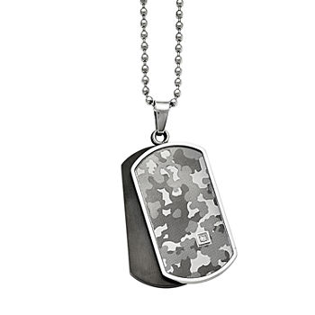 Mens Diamond Accent Stainless Steel & Black Ion-Plated Camouflage Dog Tag Pendant