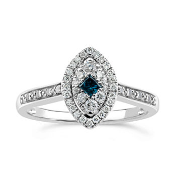 Womens 1/3 CT. T.W. Genuine Blue Diamond Sterling Silver Marquise Halo Cocktail Ring