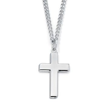 Mens Sterling Silver Cross Pendant Necklace
