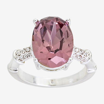Sparkle Allure Crystal Pure Silver Over Brass Oval Cocktail Ring