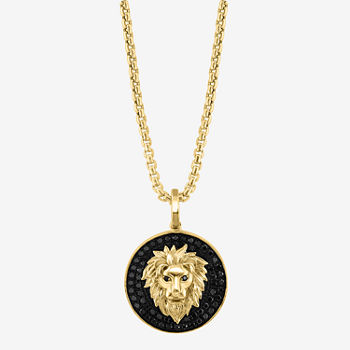 Effy  Lion Mens 1/3 CT. T.W. Genuine Black Diamond 14K Gold Pendant Necklace