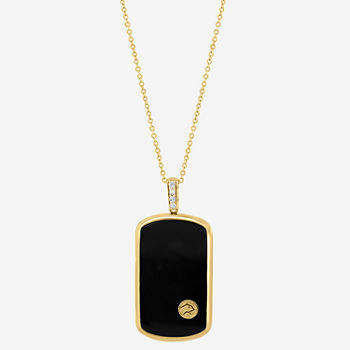 Mens Diamond Accent Genuine Black Onyx 14K Gold Dog Tag Pendant Necklace