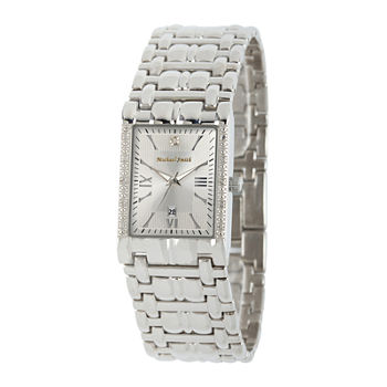 Personalized Dial Mens Diamond-Accent Square Silver-Tone Watch